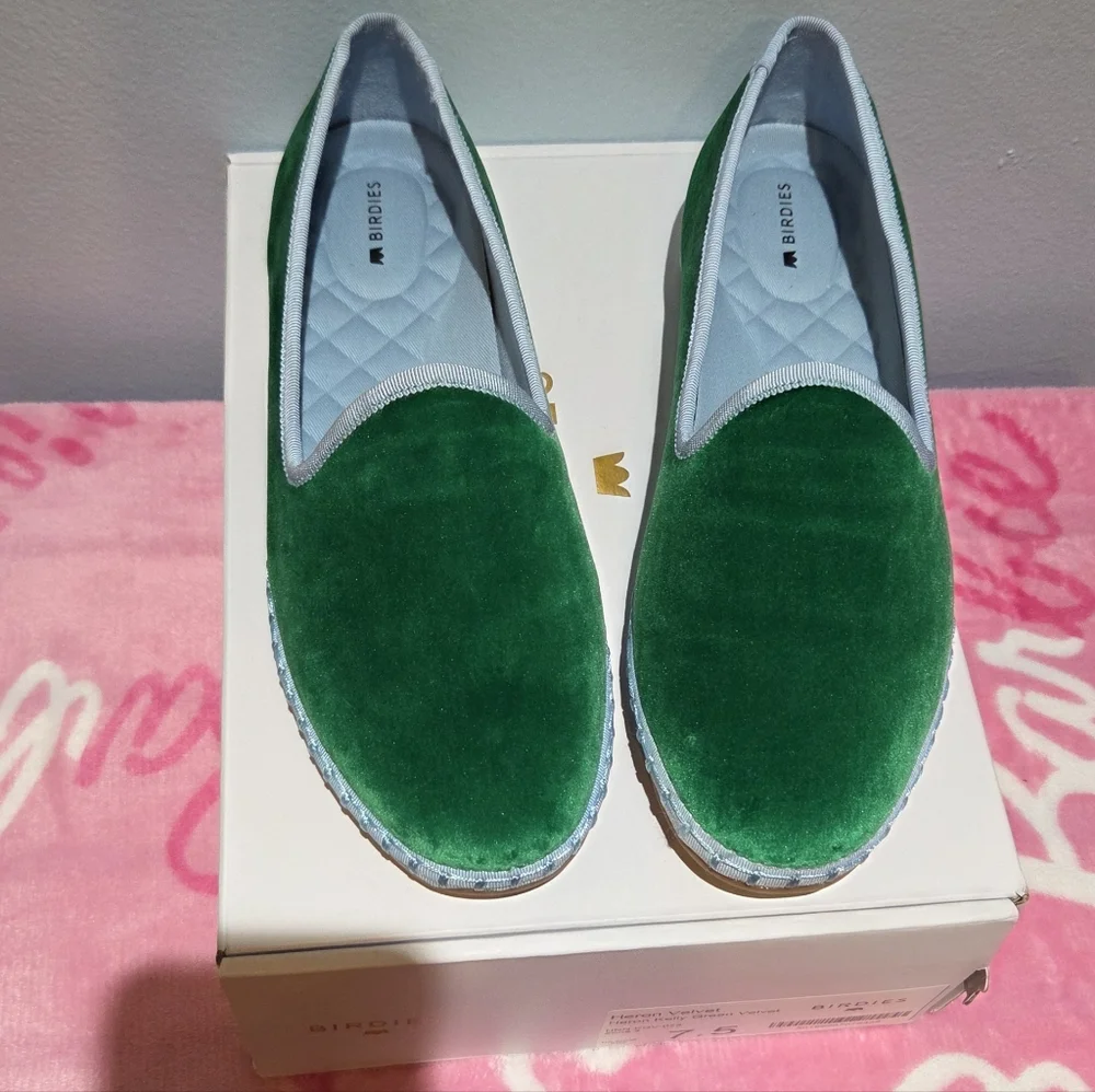Women's Birdies Heron Kelly Green Velvet Loafer, Size 7.5 - Picture 3 of 8